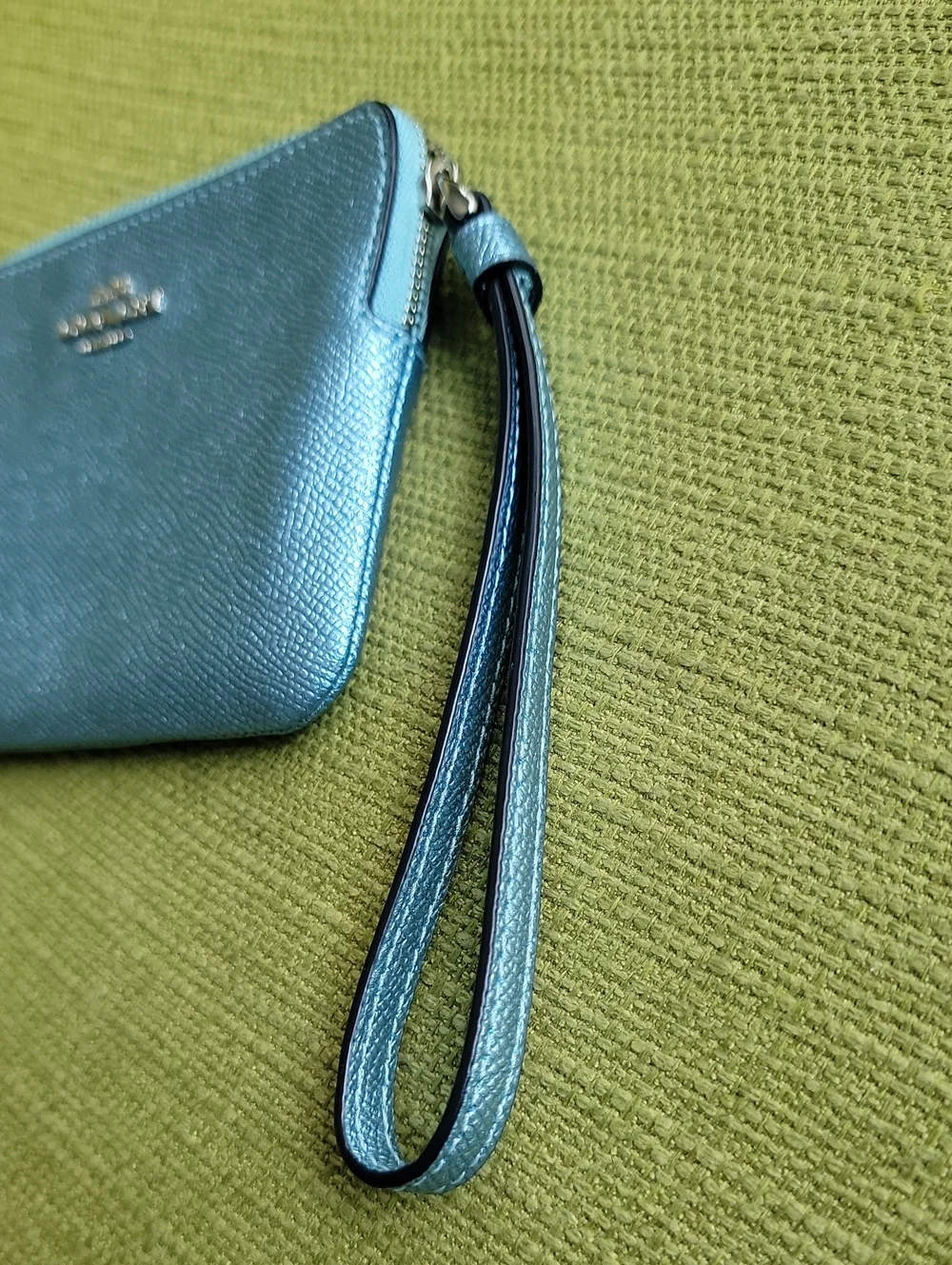 Coach Metallic Teal Leather Wristlet
